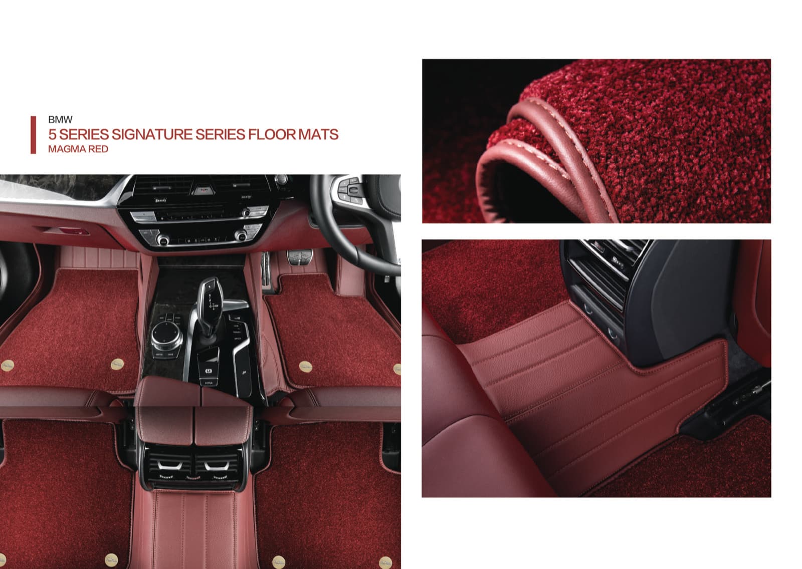 MATNESS leather mats fitted to BMW 5 Series in Magma Red