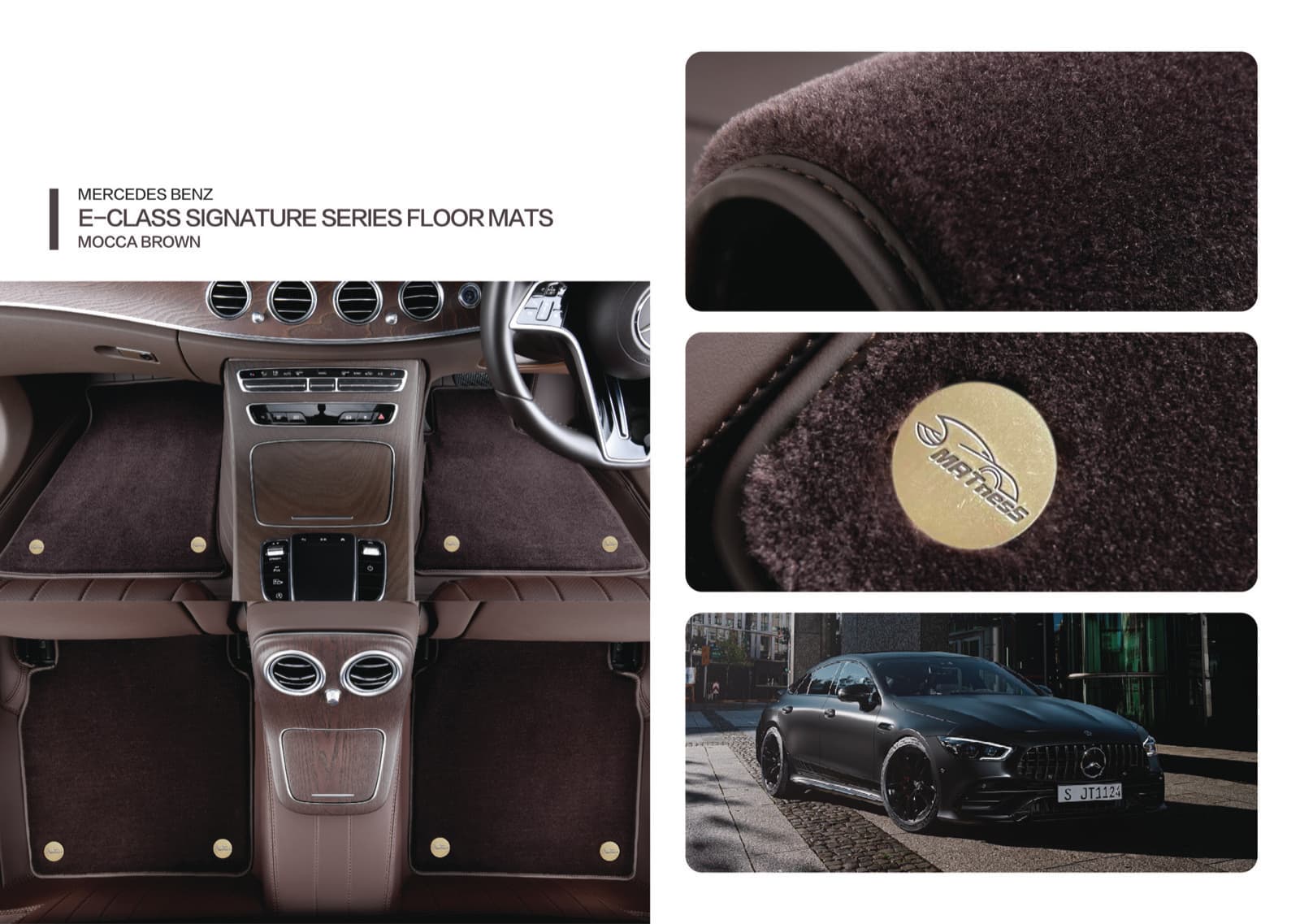MATNESS leather mats fitted to Mercedes-Benz E-Class in Mocca Brown
