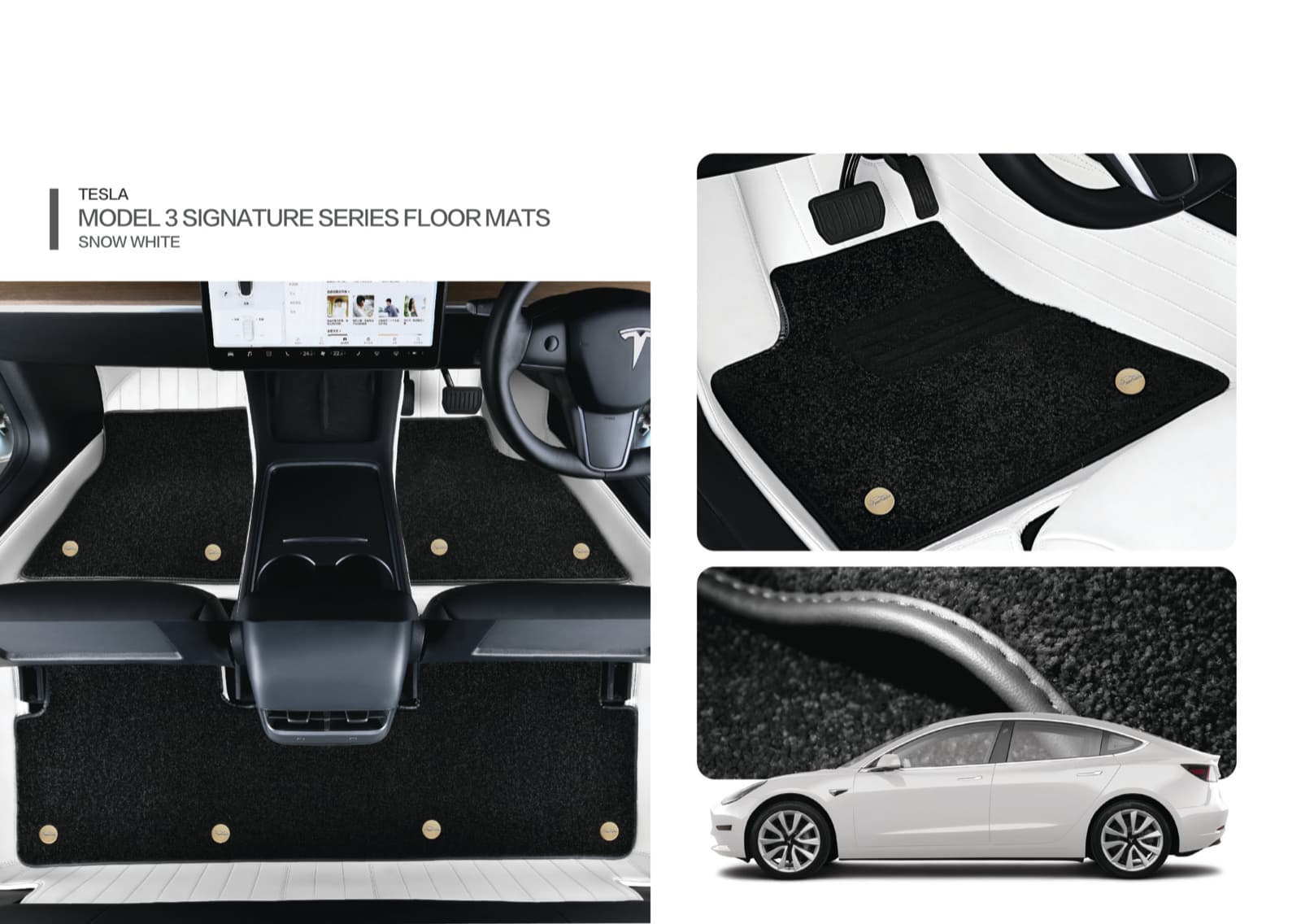MATNESS leather mats fitted to Tesla Model 3 in Snow White